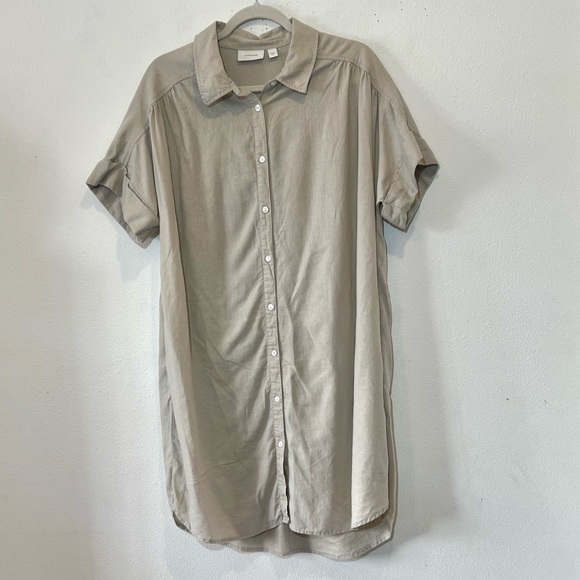 ecothreads Dresses & Skirts - Ecothreads Linen Blend Boho Button-Up Shirt Dress in Taupe Size L